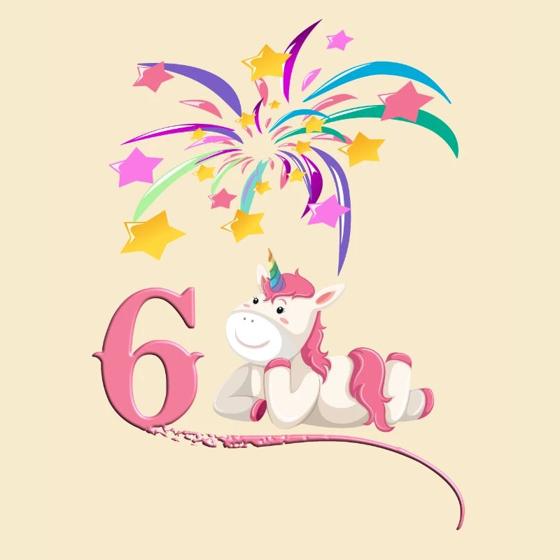 6e anniversaire - licorne avec feux d'artifice