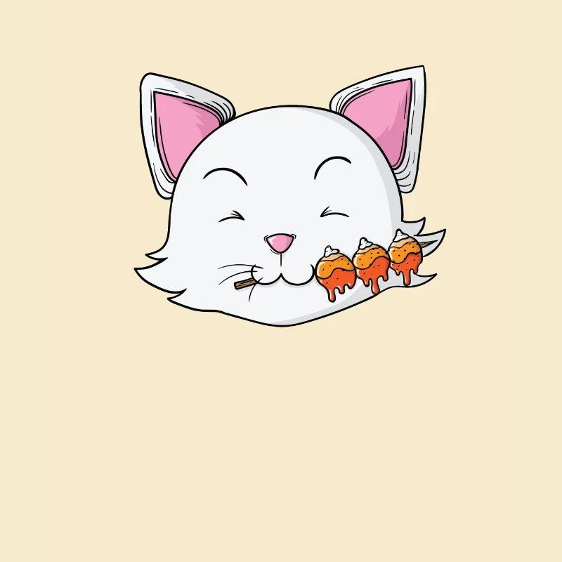 Le chat mange des boulettes de riz au dango