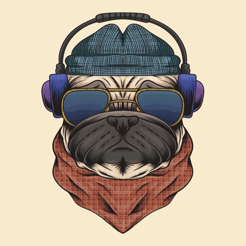 Cooler Mops DJ mit Kopfhörergeschenk für DJs oder Mops