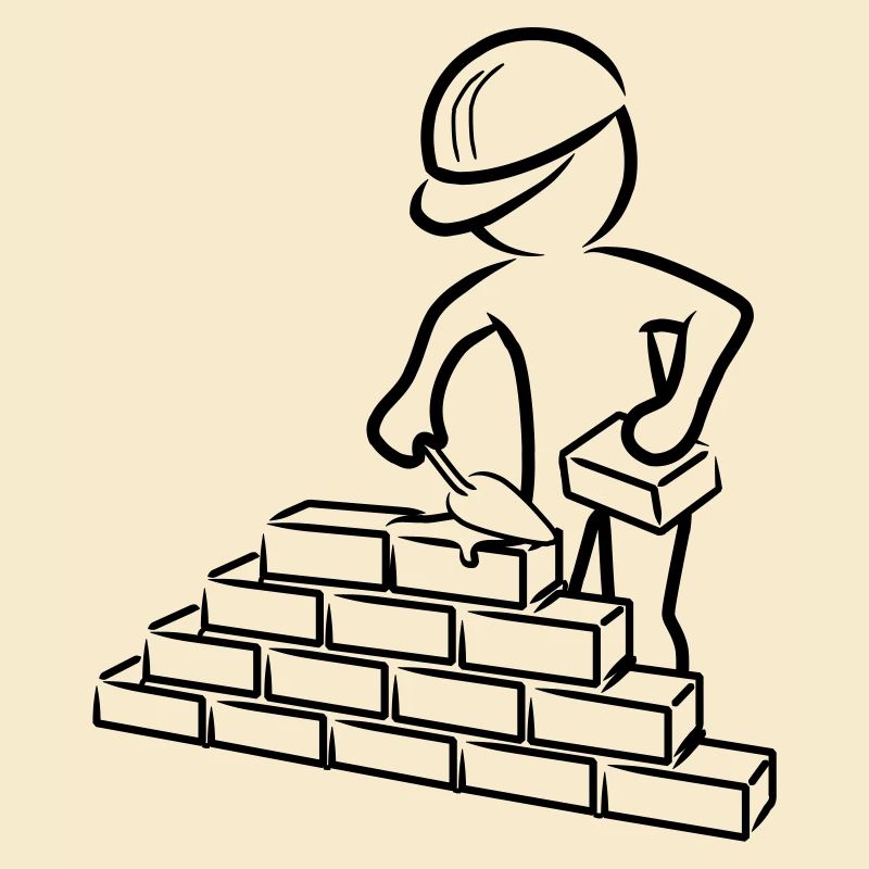 Travailleur de la construction avec truelle, mortier et mur
