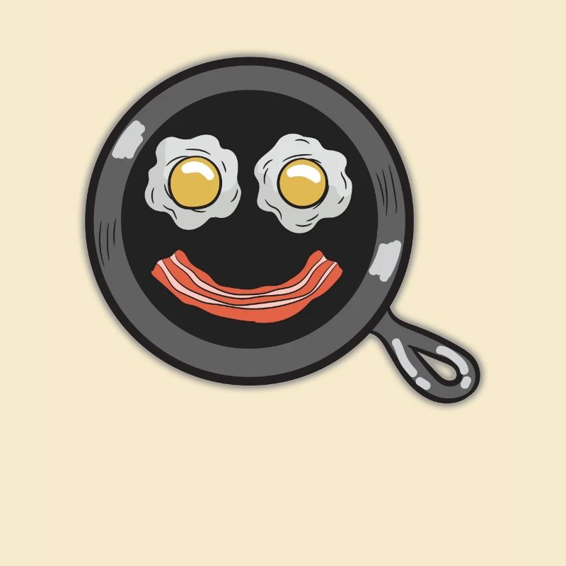 Funny breakfast face fried egg bacon pan