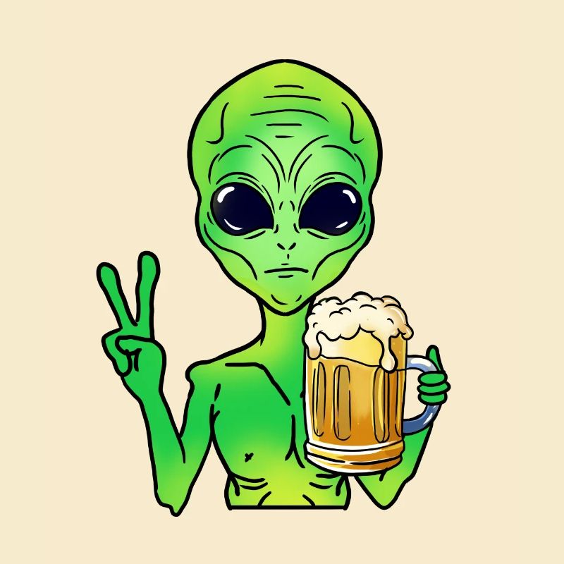 Alien drinks beer