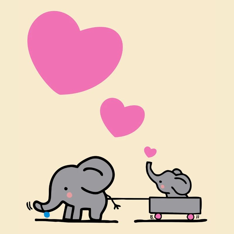 Big elephant draws little elephants with a heart