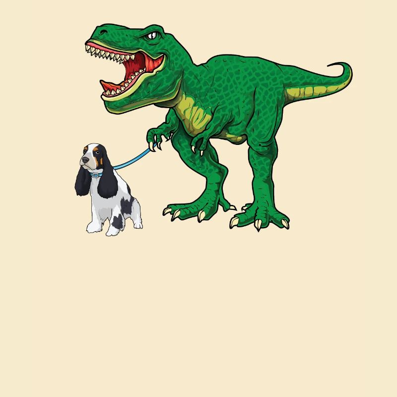 Mignon T Rex Dinosaur Dog Walking Cocker Spaniel Garçon