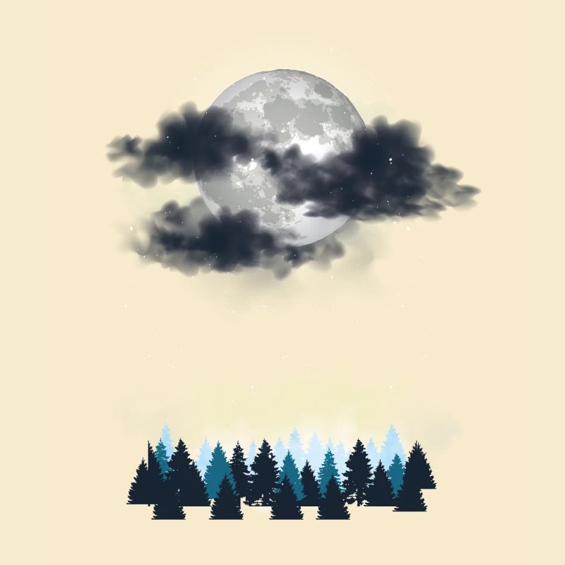 Mystical full moon over coniferous forest