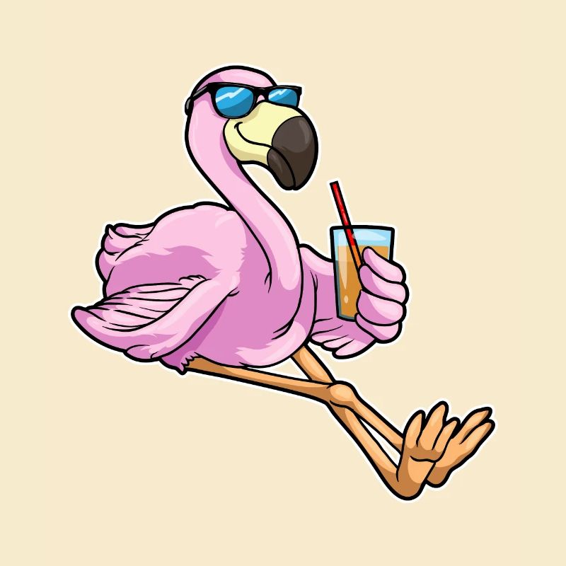 Flamant rose avec boisson avec paille