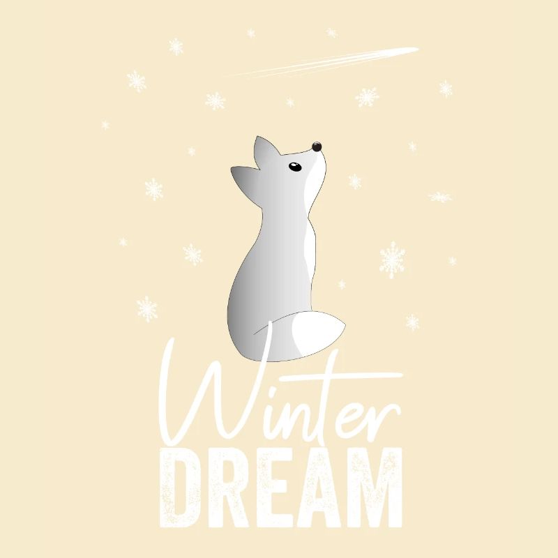 Winter Dream A Cute Snow Fox Watching Snowflakes