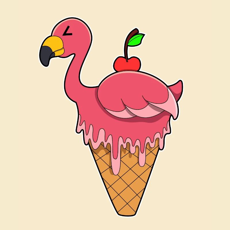 Flamingo mit Waffeleis & Apfel