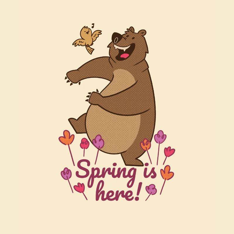 Sweet bear on a flower meadow Spring is here