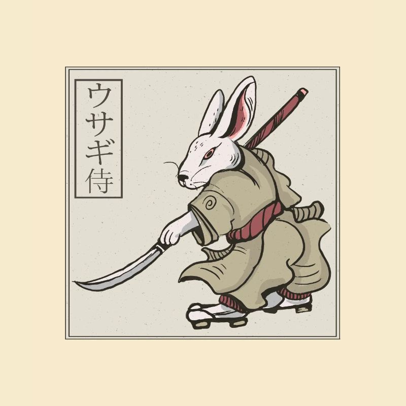Japanese art rabbit samurai with sword