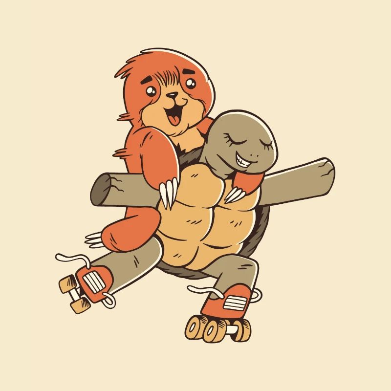 Turtle with sloth on roller skates