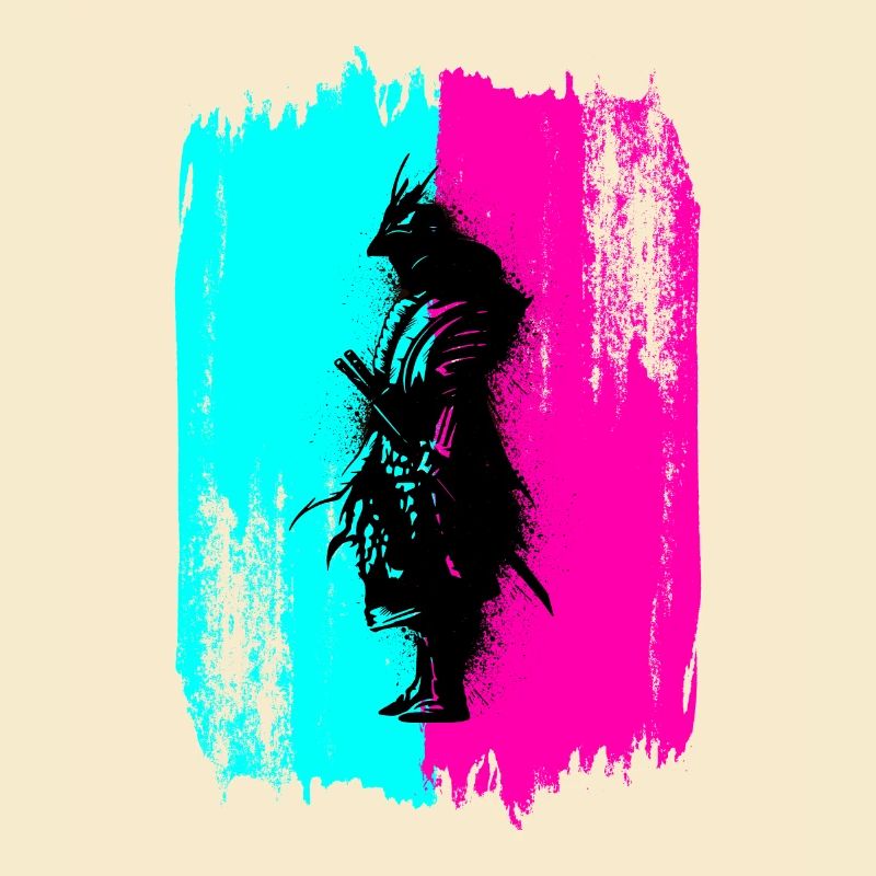 Black Samurai In A Turquoise And Pink Frame