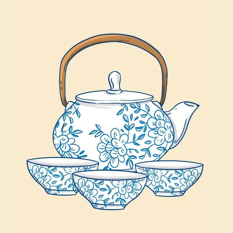 Tee oder Kaffee Kanne mit Tassen asiatische Kunst