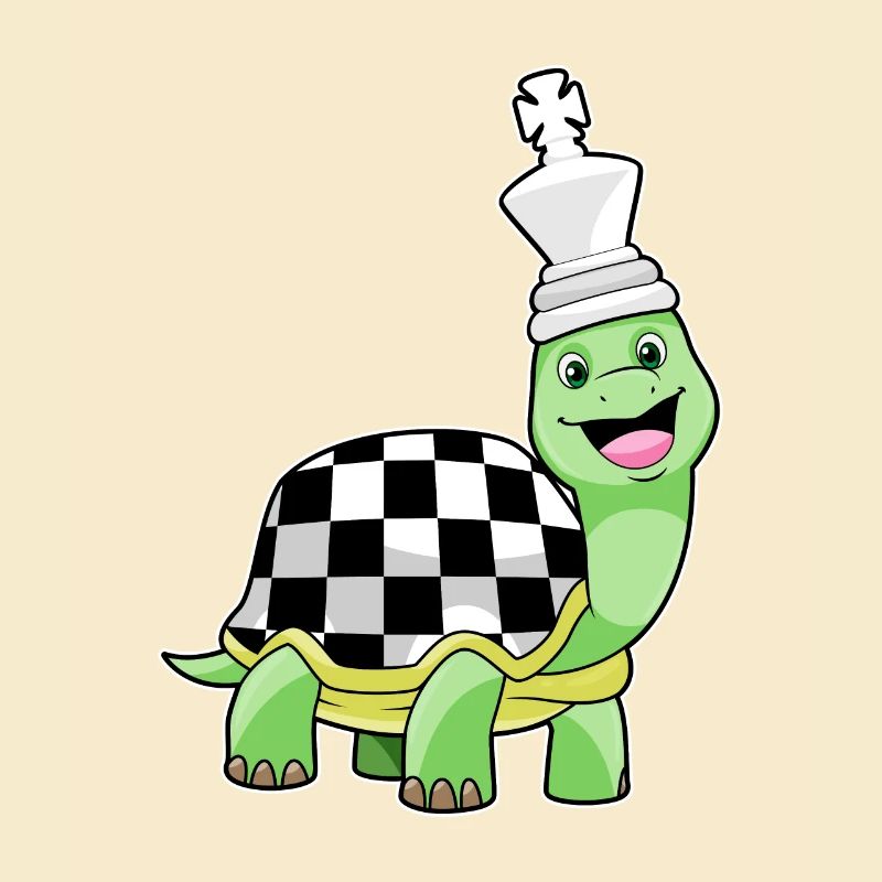 Turtle at chess with chessboard & king