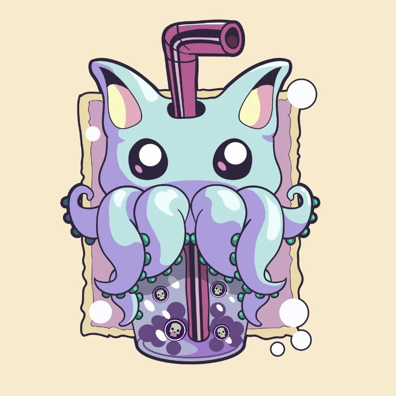 Pastel Goth Creepy Creature Boba Bubble Tea Kawaii