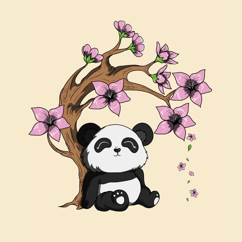 Panda Bear Tree Cherry Blossom Bamboo Happy Panda
