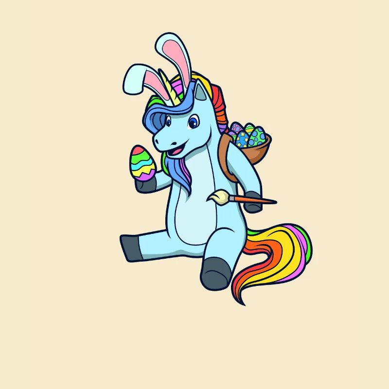 Unicorn paints Easter eggs at Easter - Easter unicorn