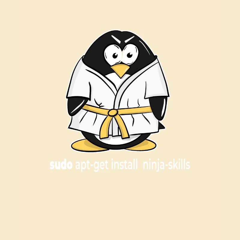 Linux Pinguin installiert seine Ninja Skills mit