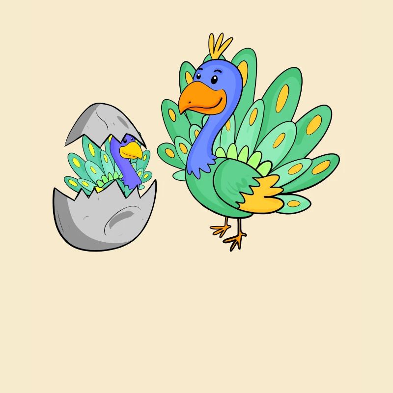 Peacock with baby peacock