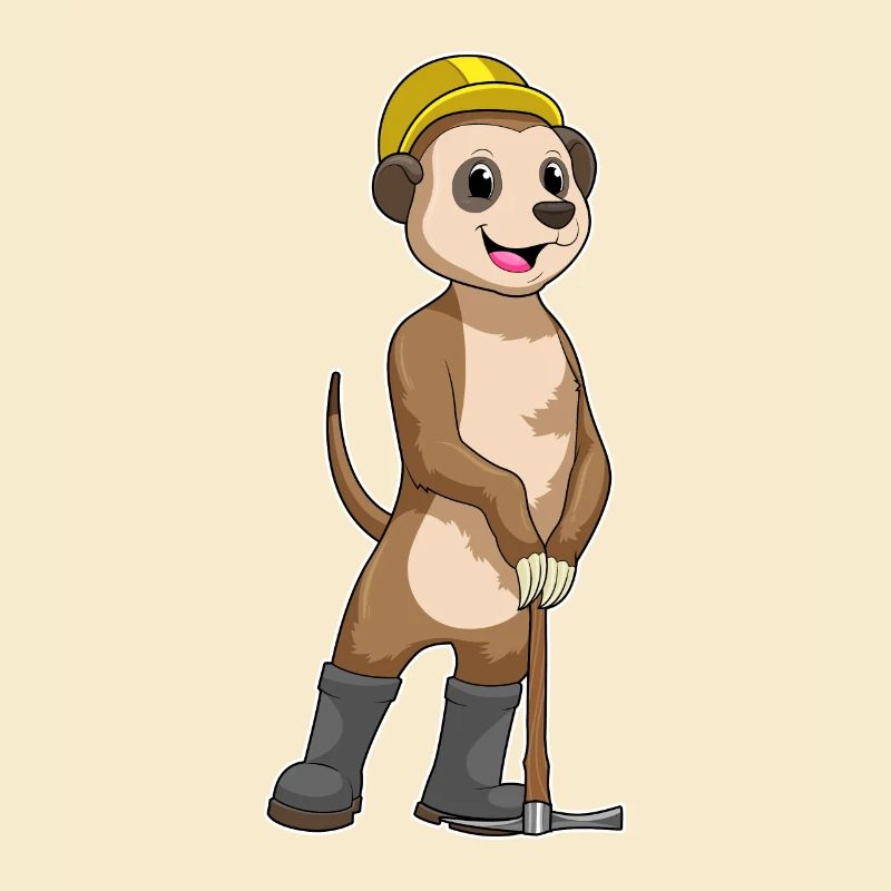 Erdmännchen als Bergarbeiter mit Spitzhacke