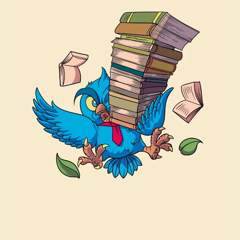 Cartoon Eule mit Bücherstapel - Büchereule