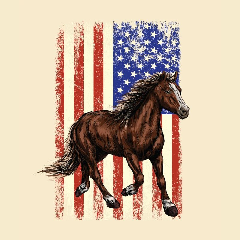 Cheval devant le drapeau américain, le 4 juillet.