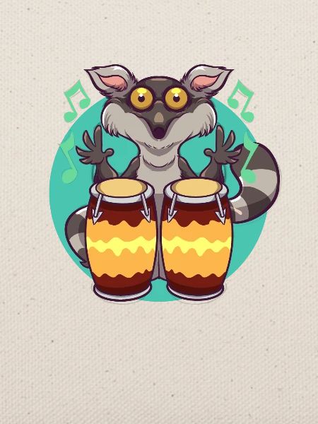 Comic Lemur spielt Percussion