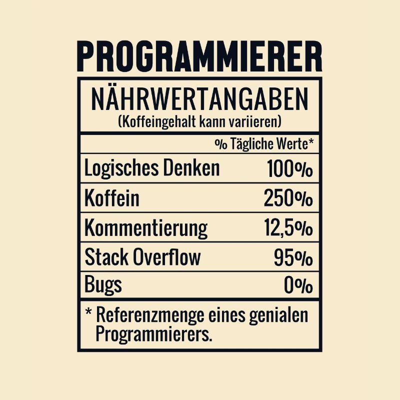 Programmierer Nährwertangaben Developer Coder