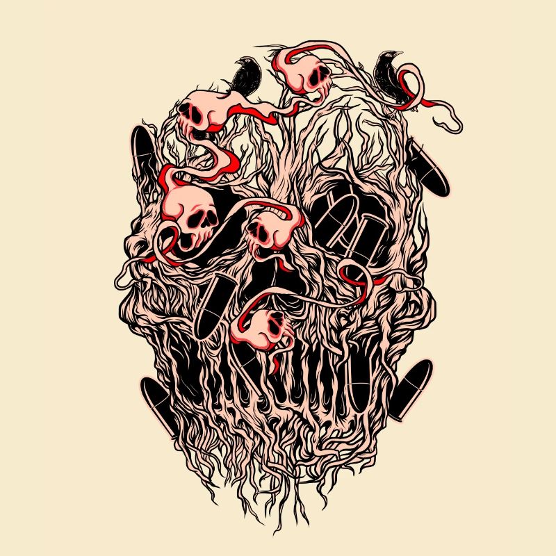 Bullets and Skull Roses Aesthetic Dripping Pattern