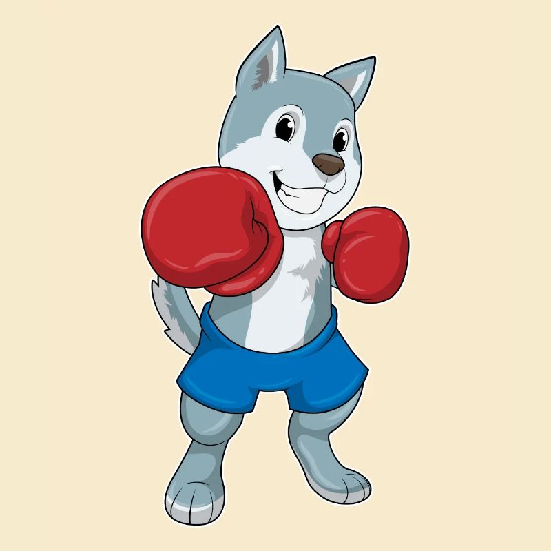 Hund als Boxer mit Boxhandschuhe
