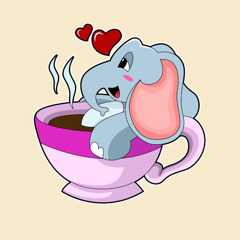 Éléphant avec tasse de café