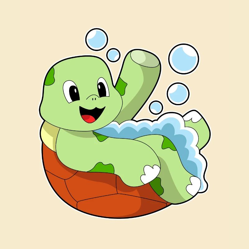 Baignade de tortue avec de la mousse