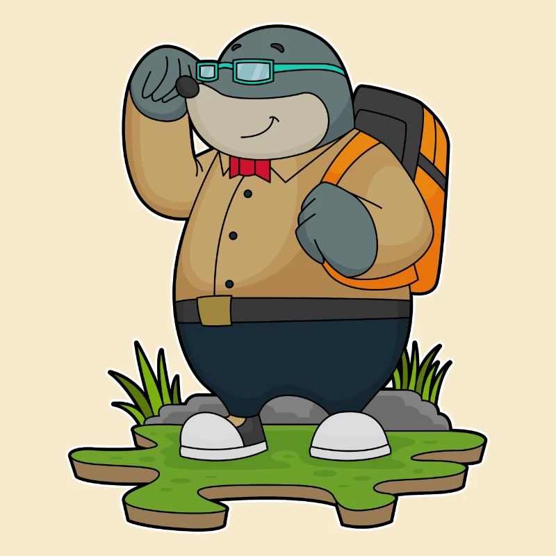 Mole as a hiker with backpack