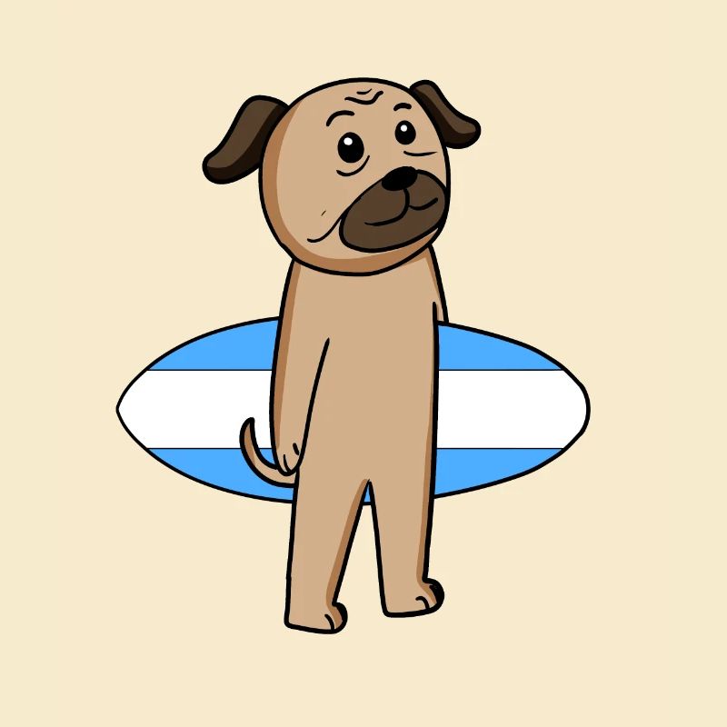Surfboard Hund Mops Surfen Geschenk