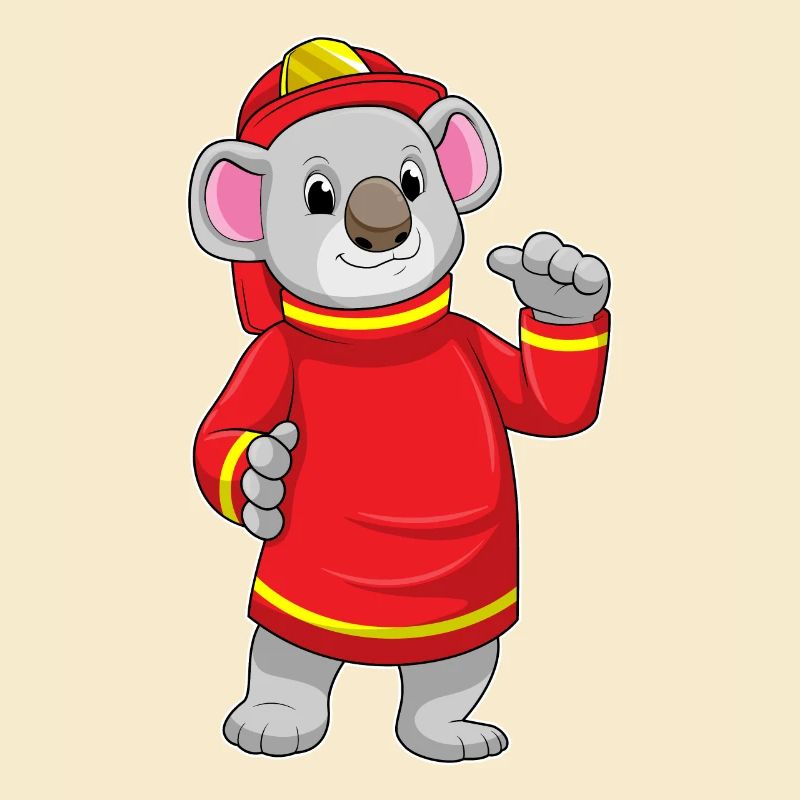 Koala as a firefighter with helmet