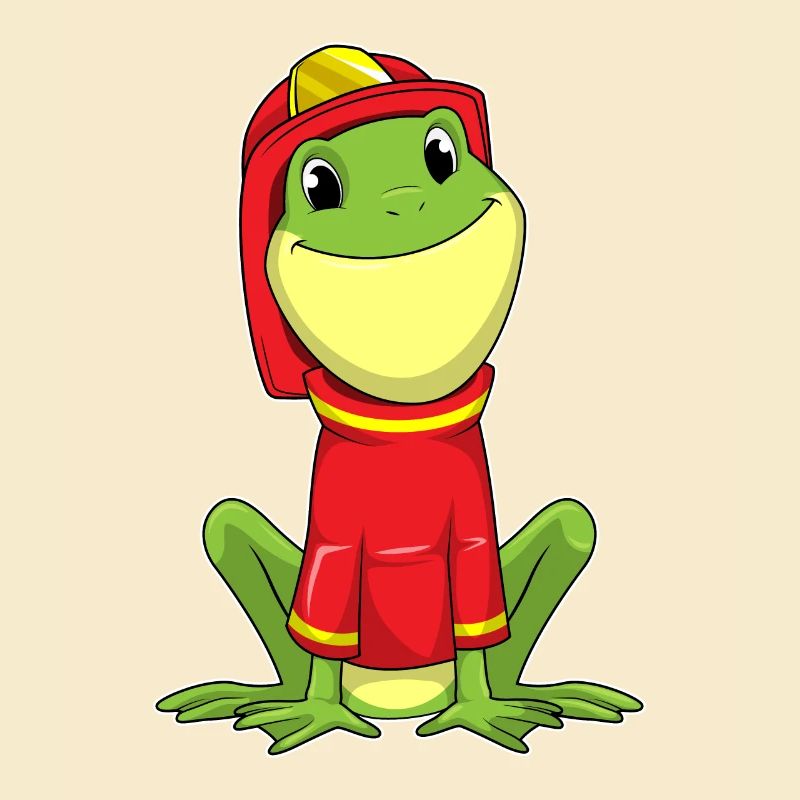 Frog as a firefighter with helmet