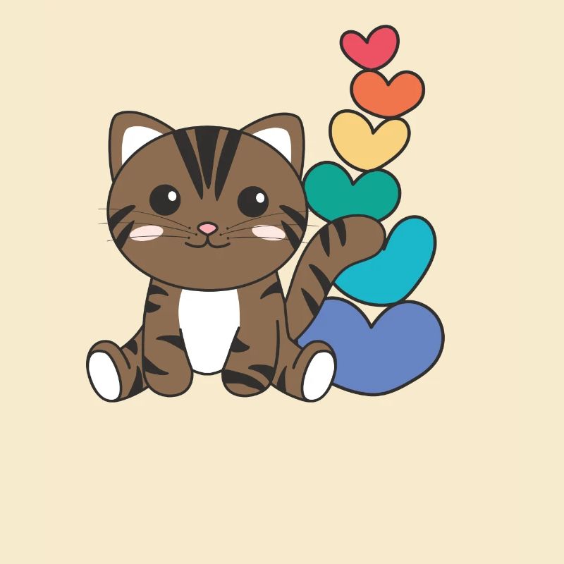 Rainbow Hearts Pride LGBTQ animaux mignons chat