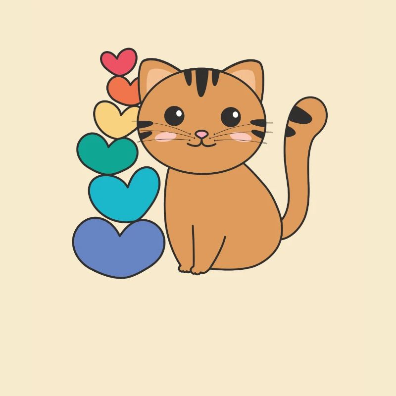 Rainbow Hearts Pride LGBTQ animaux mignons chat