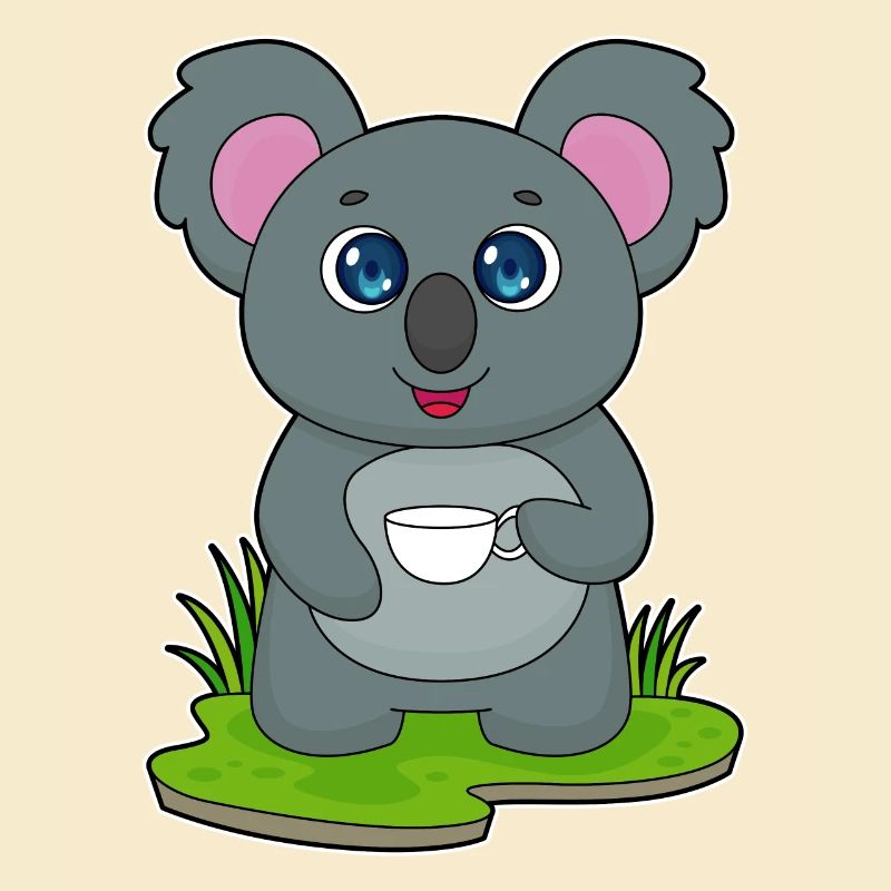 Koala mit Kaffeetasse