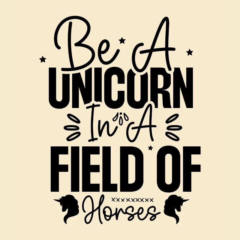 Sei ein Einhorn auf einer Wiese voller Pferde