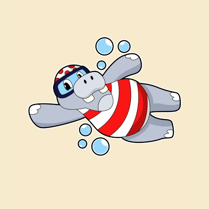 Hippo as a diver with diving goggles