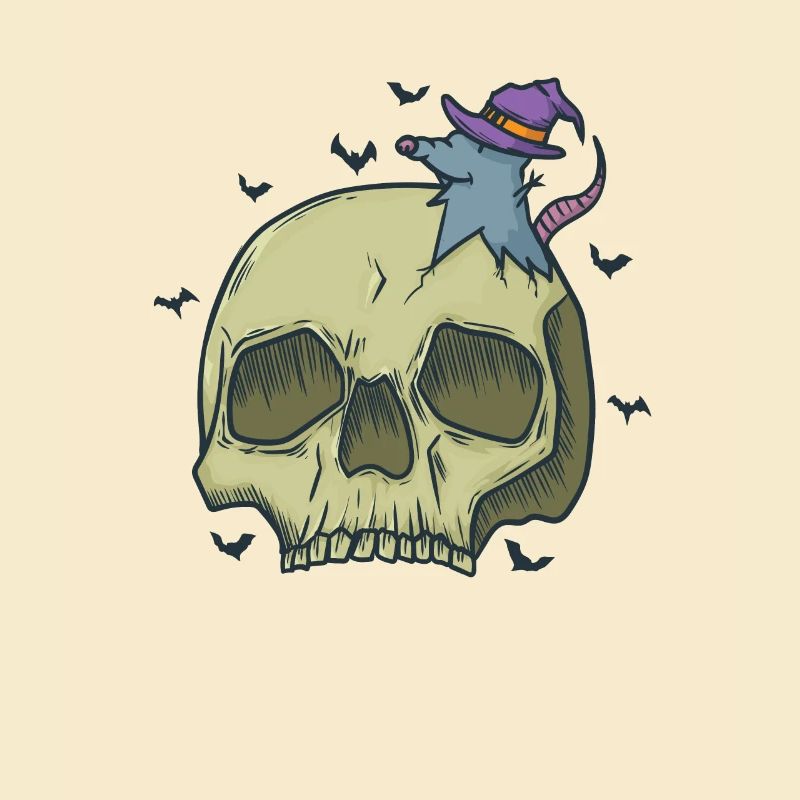 Halloween Bone Skull with Witch Mouse