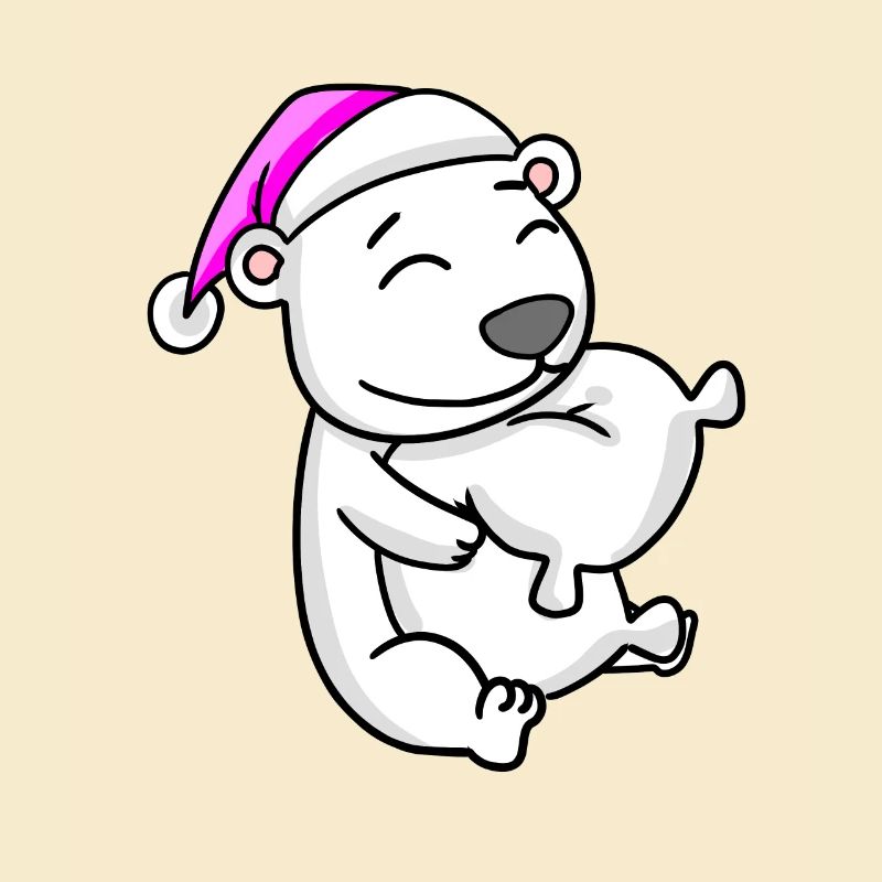 Polar bear with pillow and sleeping cap