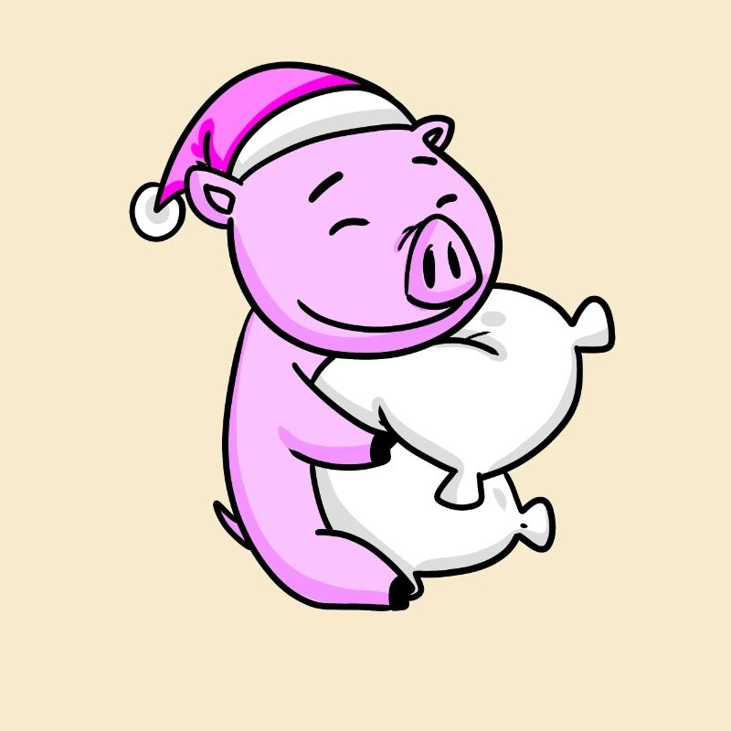 Cochon avec oreiller et bonnet de couchage