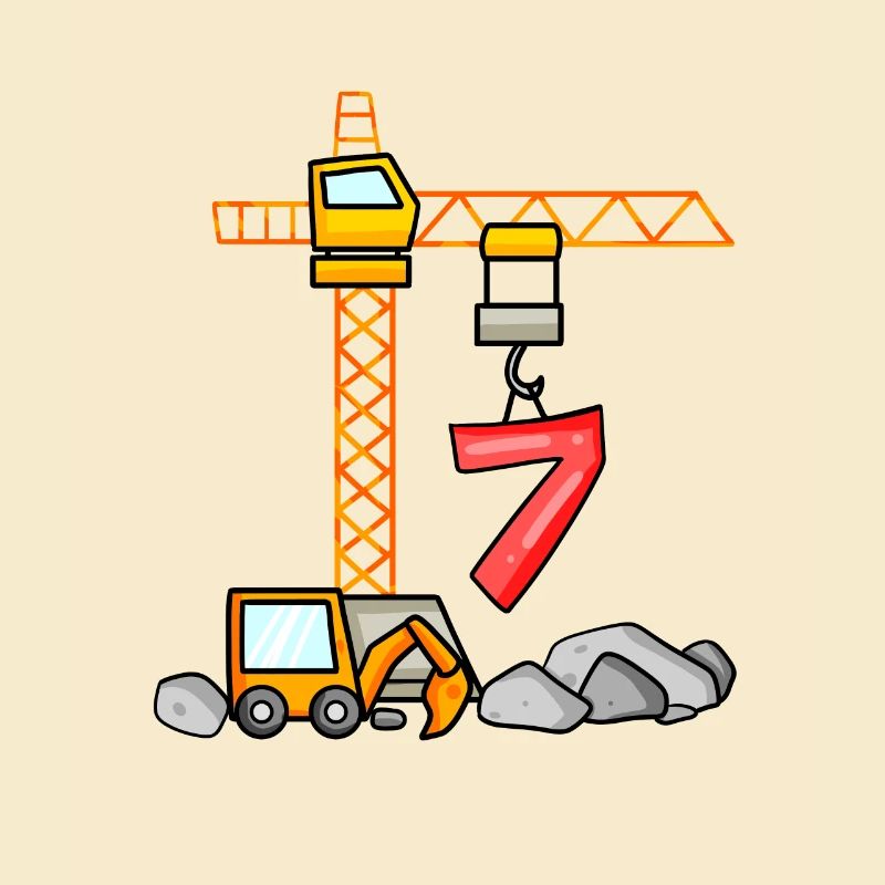 7th birthday 7 years crane construction site excavator boy