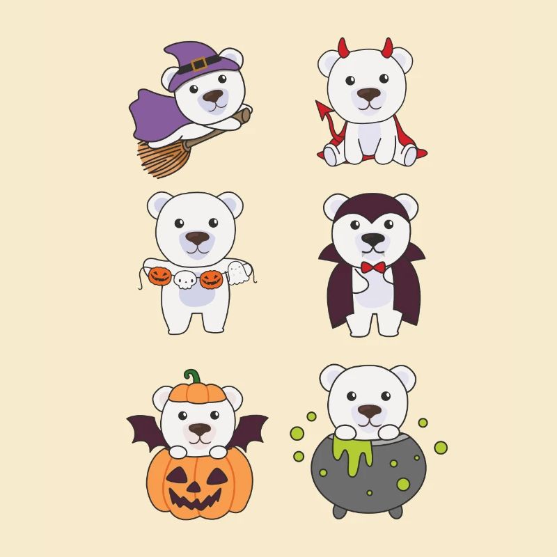 Polar Bear Halloween Witch Devil Pumpkin Vampire Costume