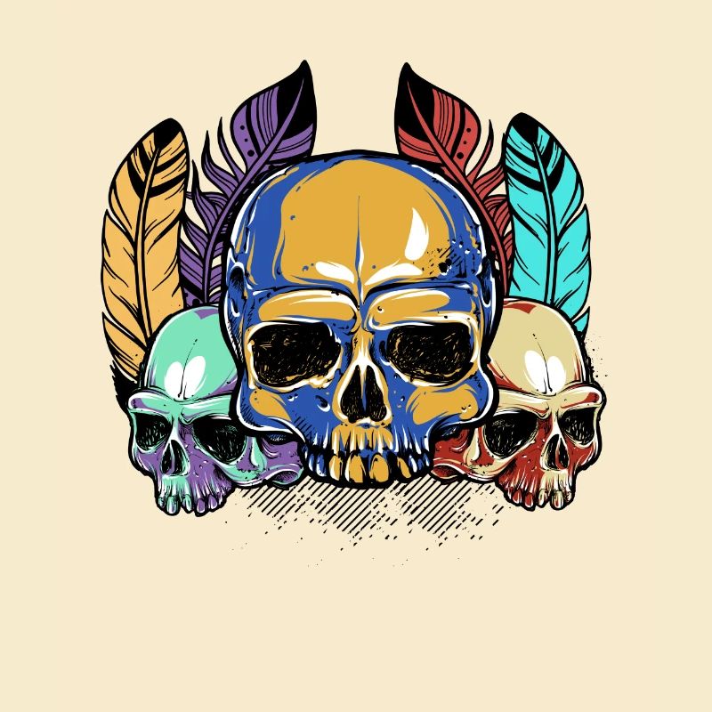Colorful Skull Feathers Pattern Peace Gothic