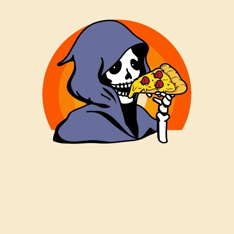 Retro Halloween Pizza Lover Ghost Grim Reaper
