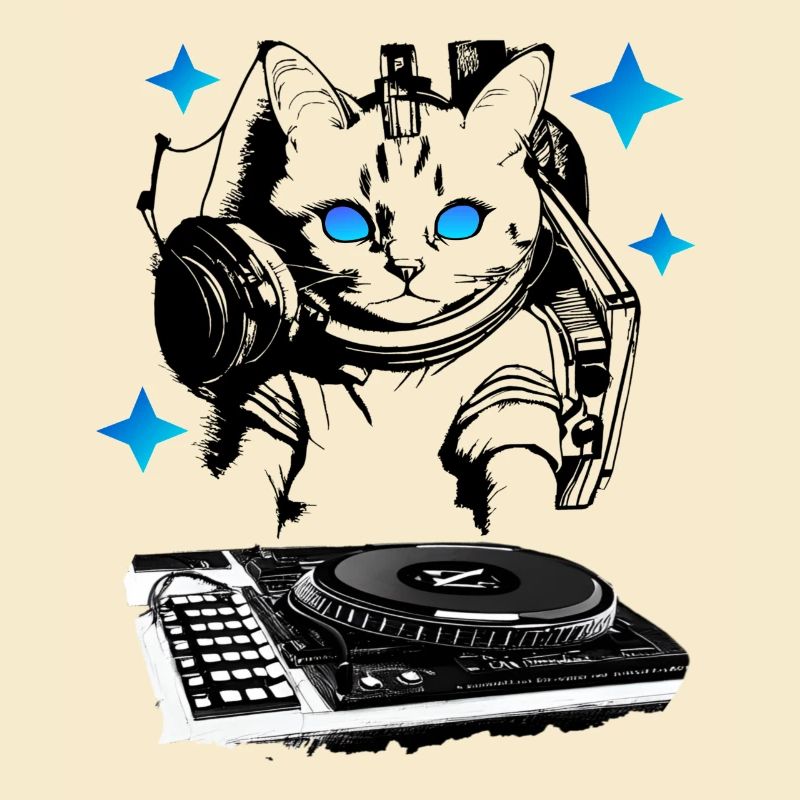 DJ Katze mit Mischpult