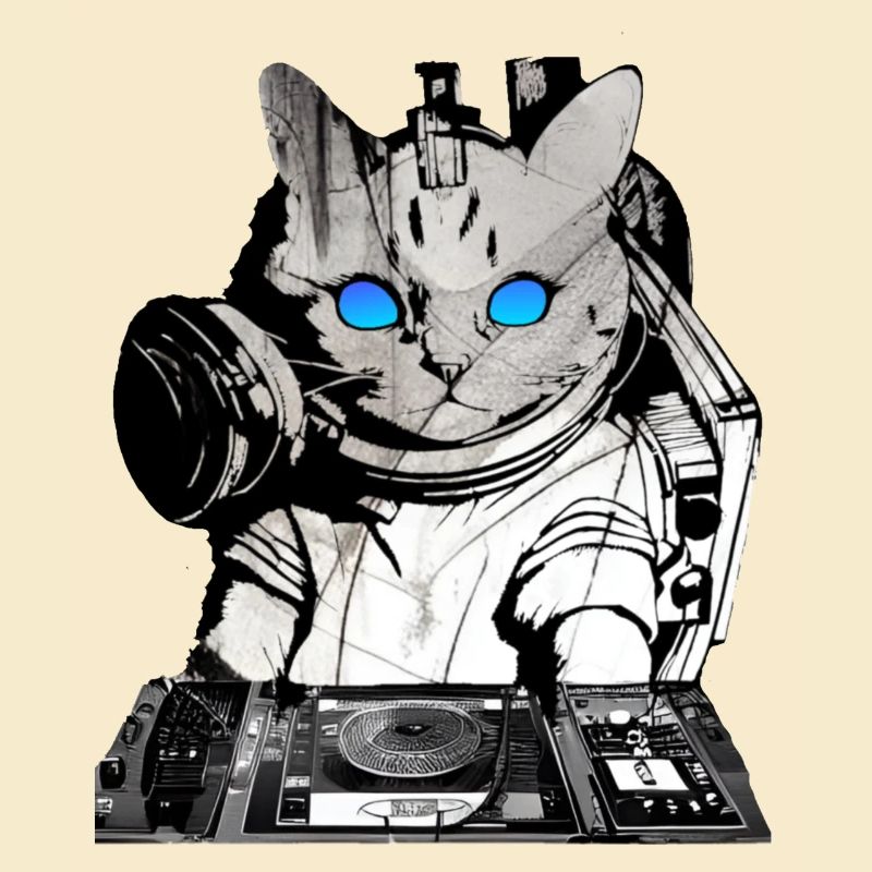 DJ cat avec table de mixage